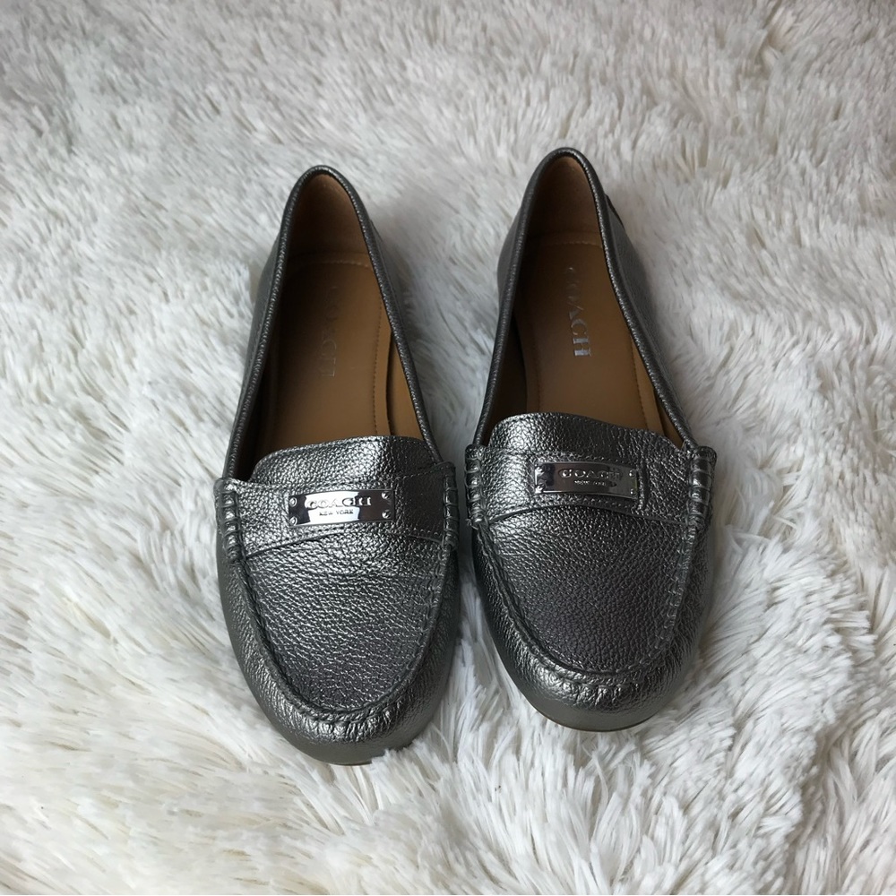 Coach Fredrica Pewter Metallic Loafers Excellent Condition US Size 8 /EU Size 38